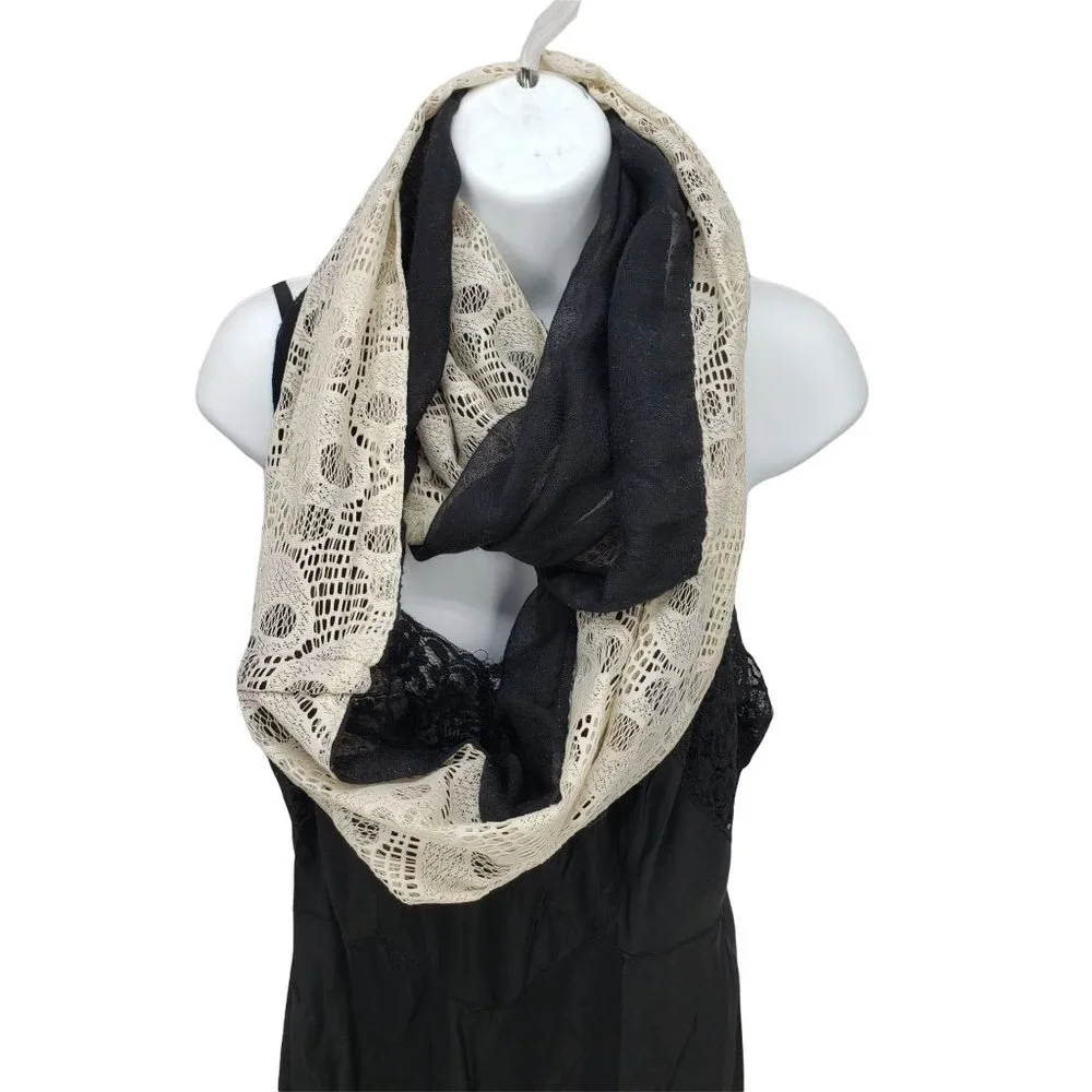 Charlotte Russe Skull Black cream lace infinity‎ scarf